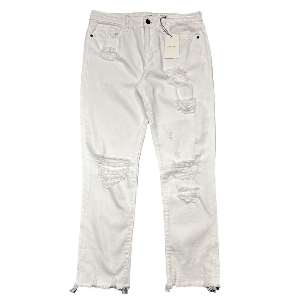 NWT Hidden Bailey Distressed Boyfriend Jeans 26 (30x26.5) White Fray Ankle Women